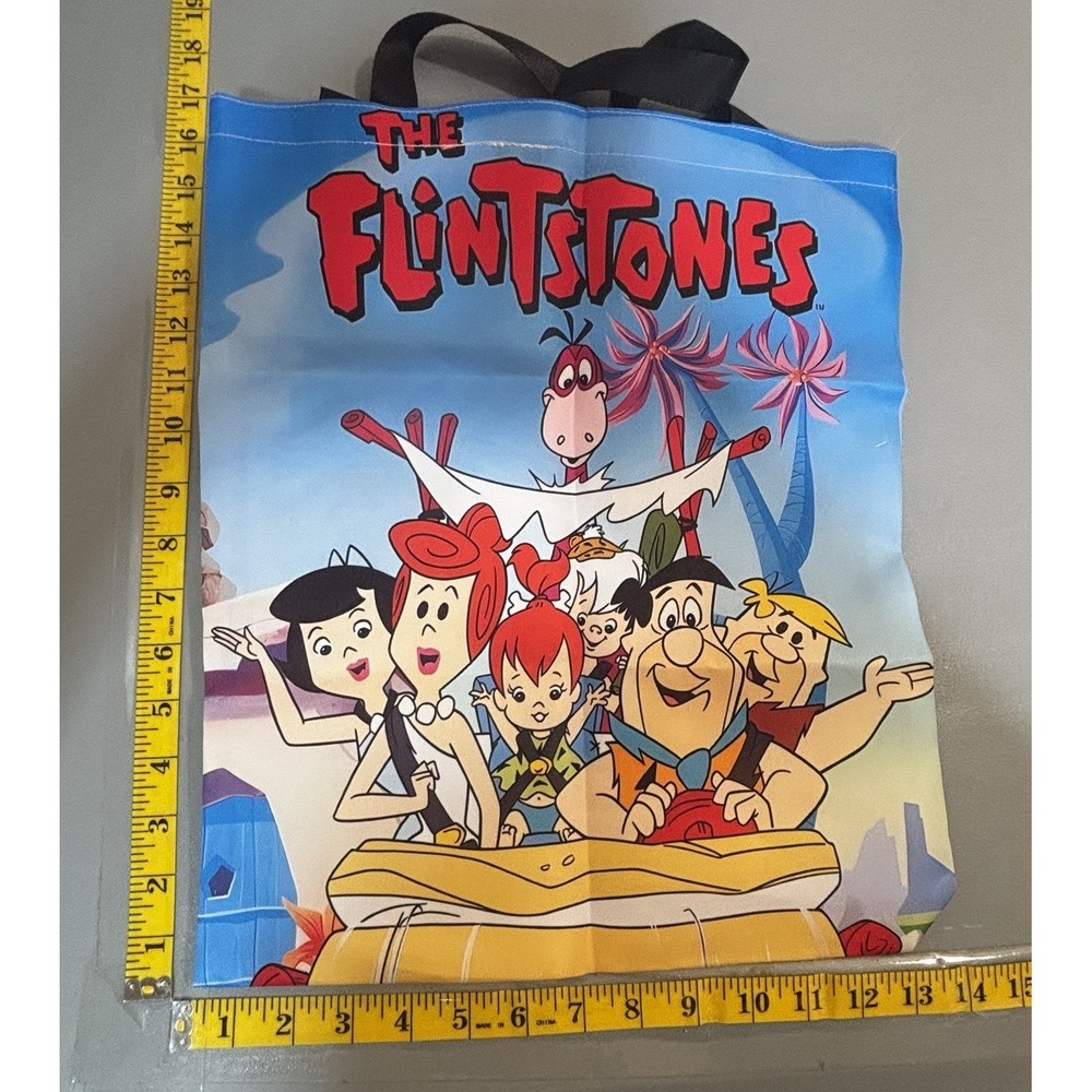 Flintstones Reusable Tote Bag Shopping Gift Grocery Travel Double Handles TV New